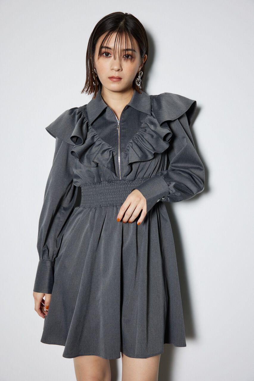 rienda「フロントZIPシャツミニワンピース」|ワンピース|GRY