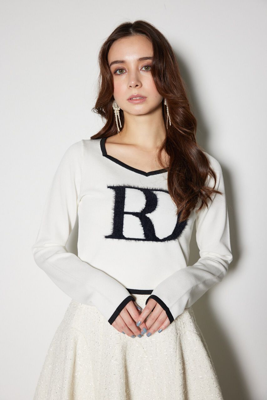rienda「BIG Rロゴロング スリーブ ニット トップス」|ニット・セーター|WHT