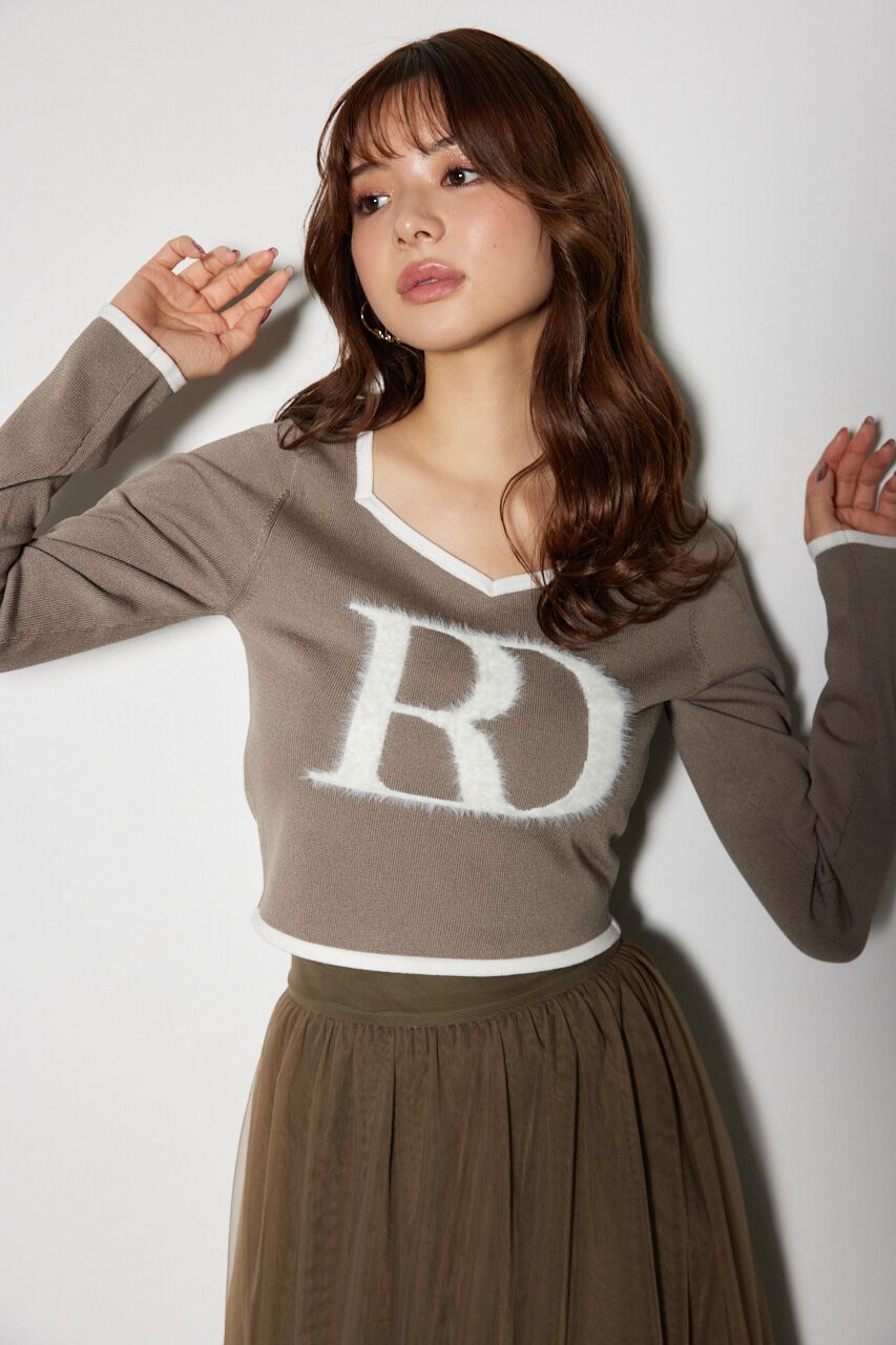 rienda「BIG Rロゴロング スリーブ ニット トップス」|ニット・セーター|