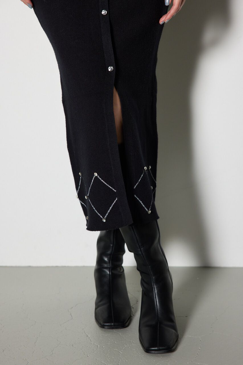 rienda「ビジューチェックタイトニットワンピース」|ワンピース|