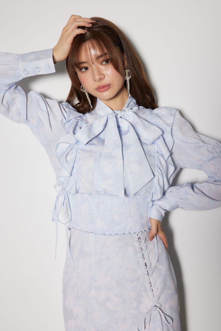 rienda「2WAYボウタイクロップドブラウス」|シャツ・ブラウス|柄BLU5