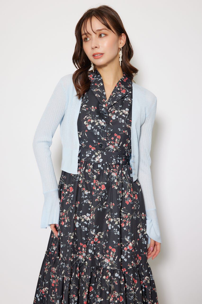 rienda「クロップドフレアスリーブシアーニットカーディガン」|カーディガン|L/BLU1