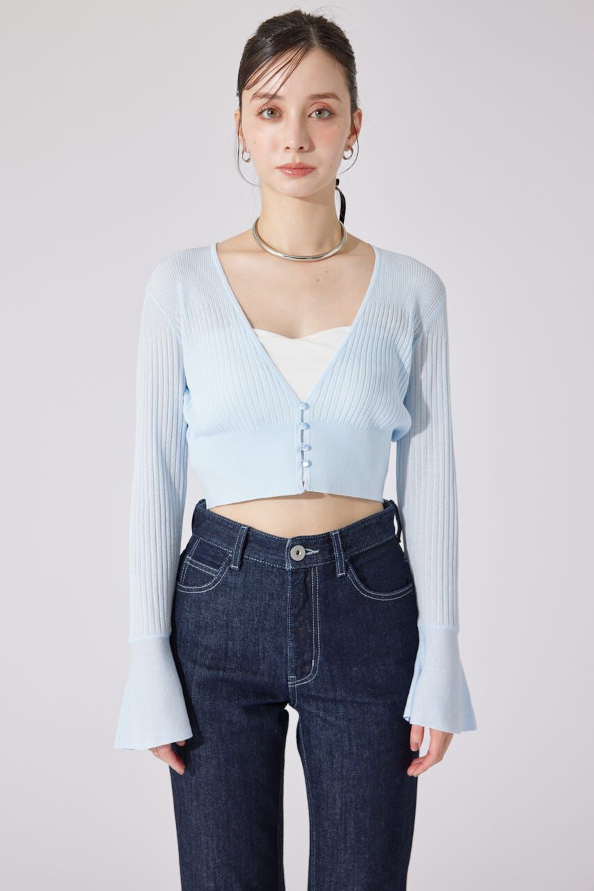 rienda「クロップドフレアスリーブシアーニットカーディガン」|カーディガン|