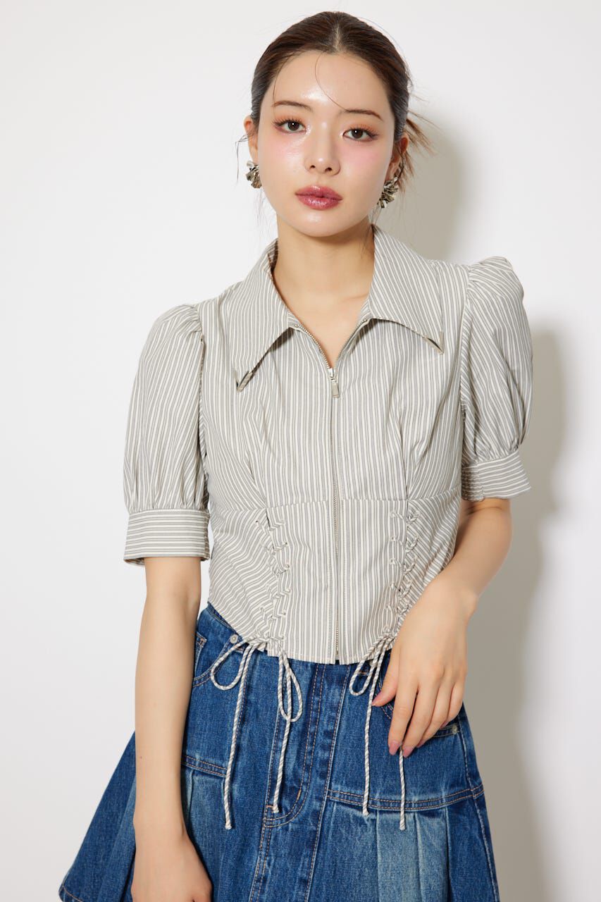 rienda「コンパクトレースアップブラウス」|シャツ・ブラウス|