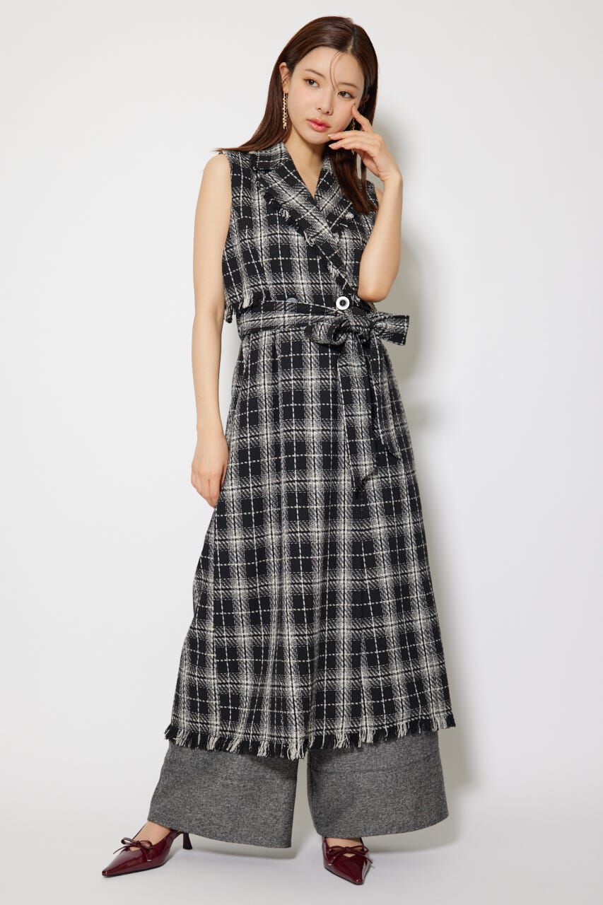 rienda「フリンジロングベスト」|ダウンベスト・ベスト|柄BLK5