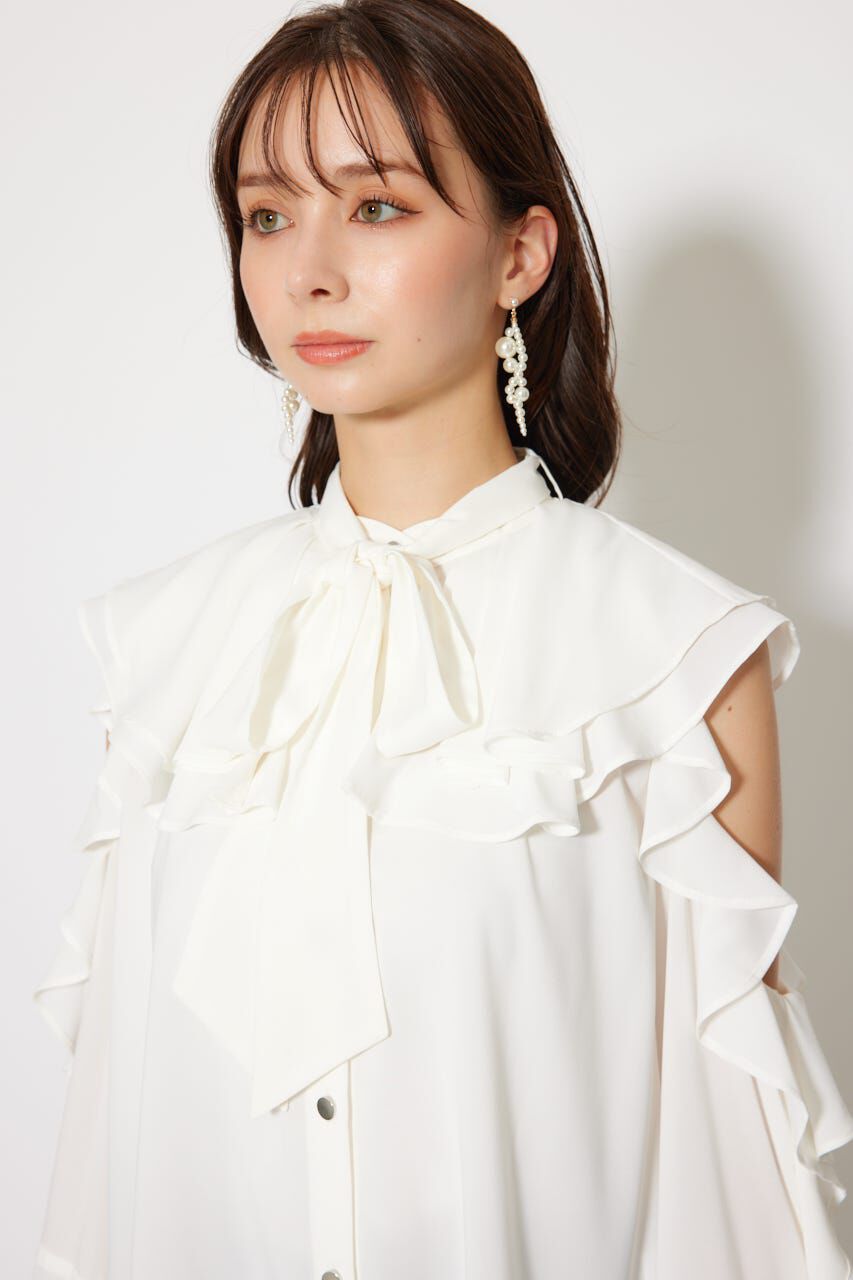 rienda「フリルスリーブビッグカラーリボンブラウス」|シャツ・ブラウス|