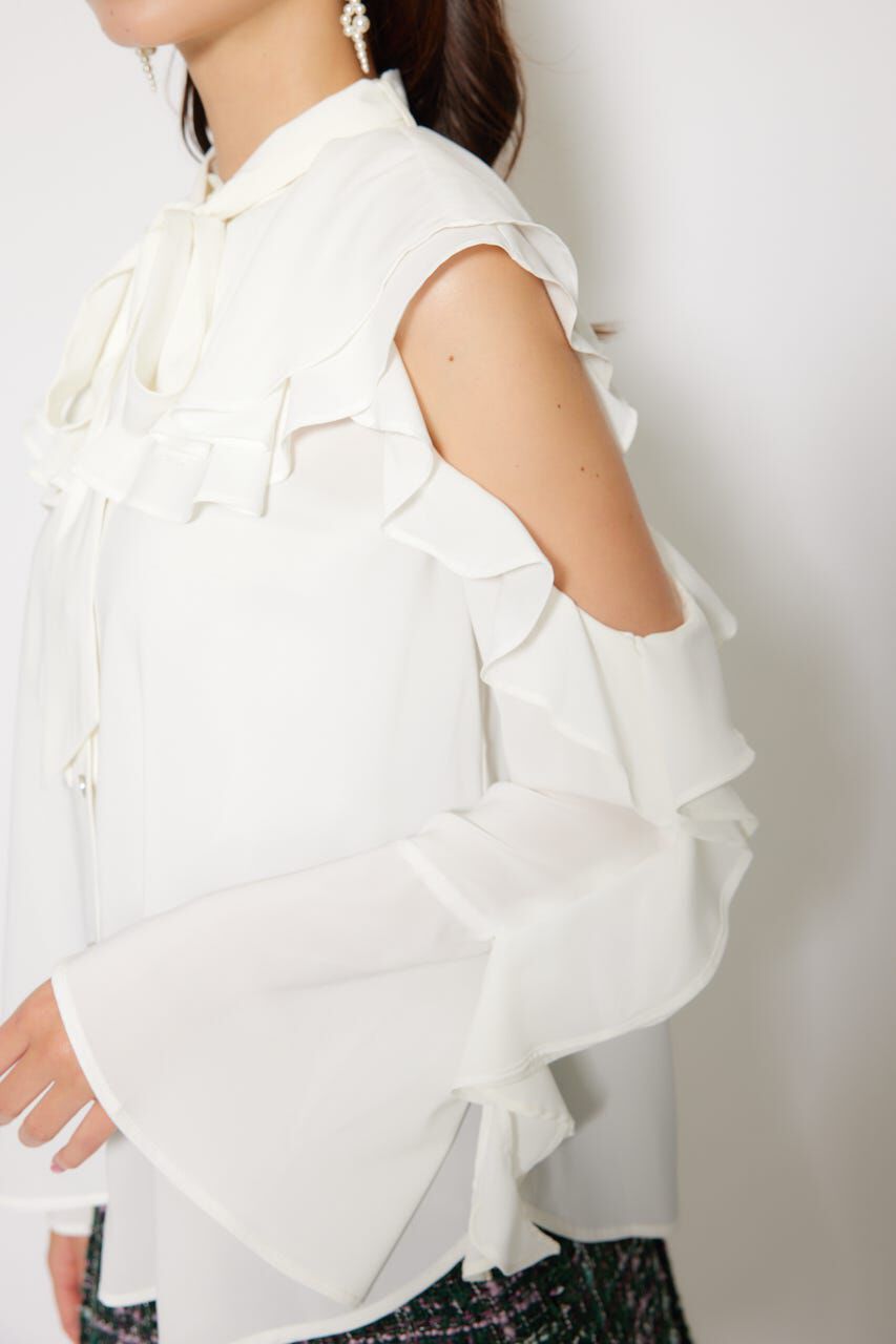 rienda「フリルスリーブビッグカラーリボンブラウス」|シャツ・ブラウス|