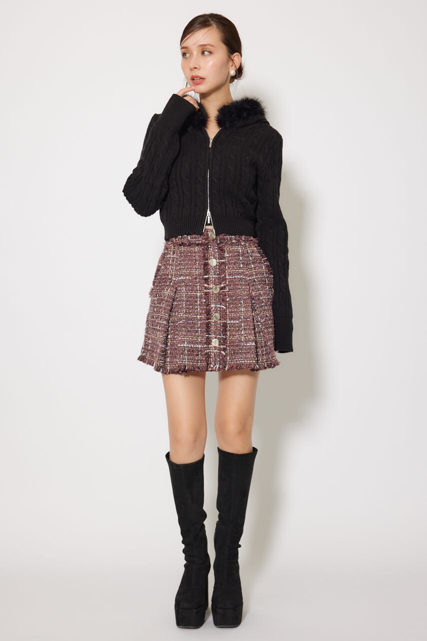 rienda「フードフェイクファーケーブルニットカーディガン」|カーディガン|