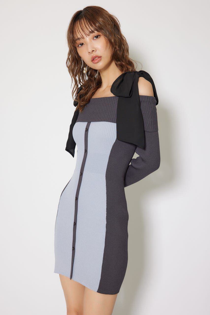 rienda「バイカラーオフショルリボンニットミニワンピース」|ワンピース|