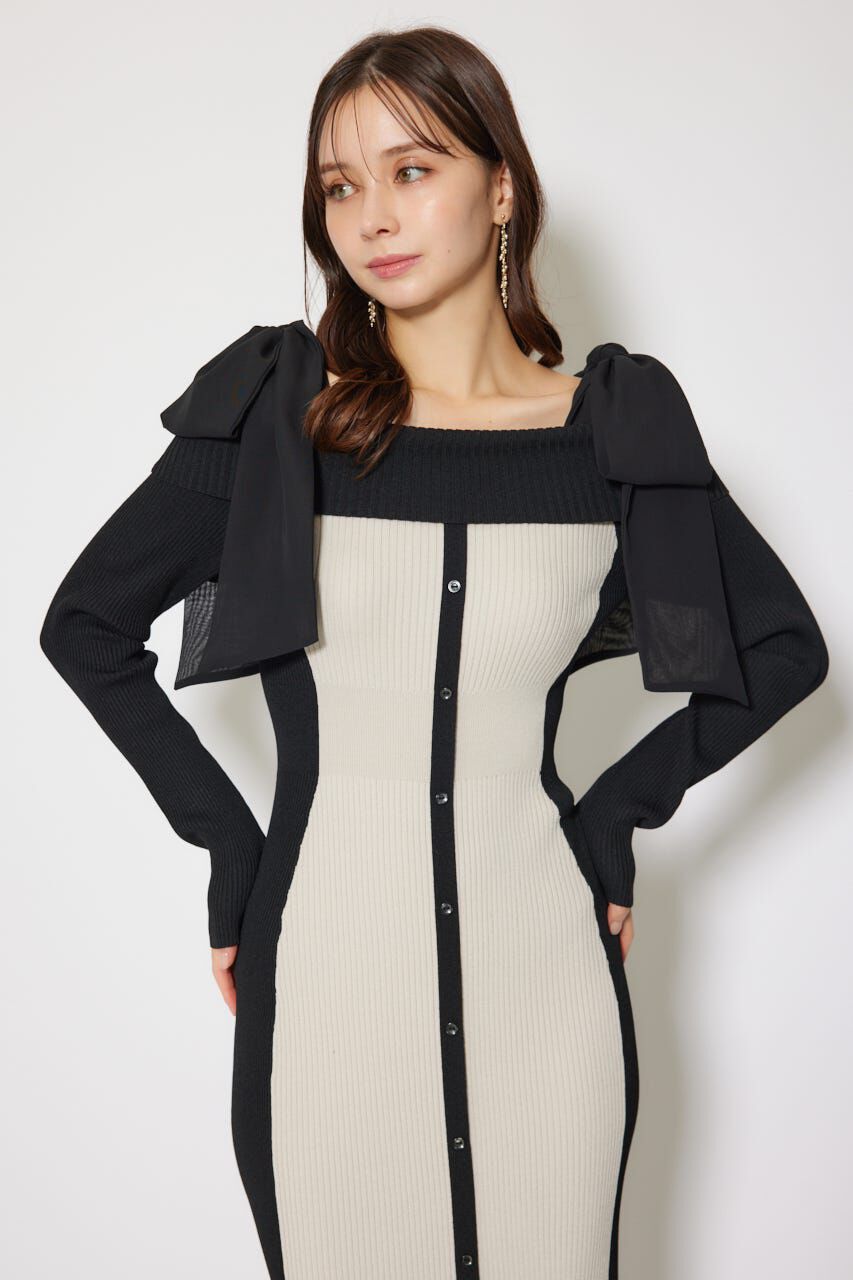 rienda「バイカラーオフショルリボンニットワンピース」|ワンピース|