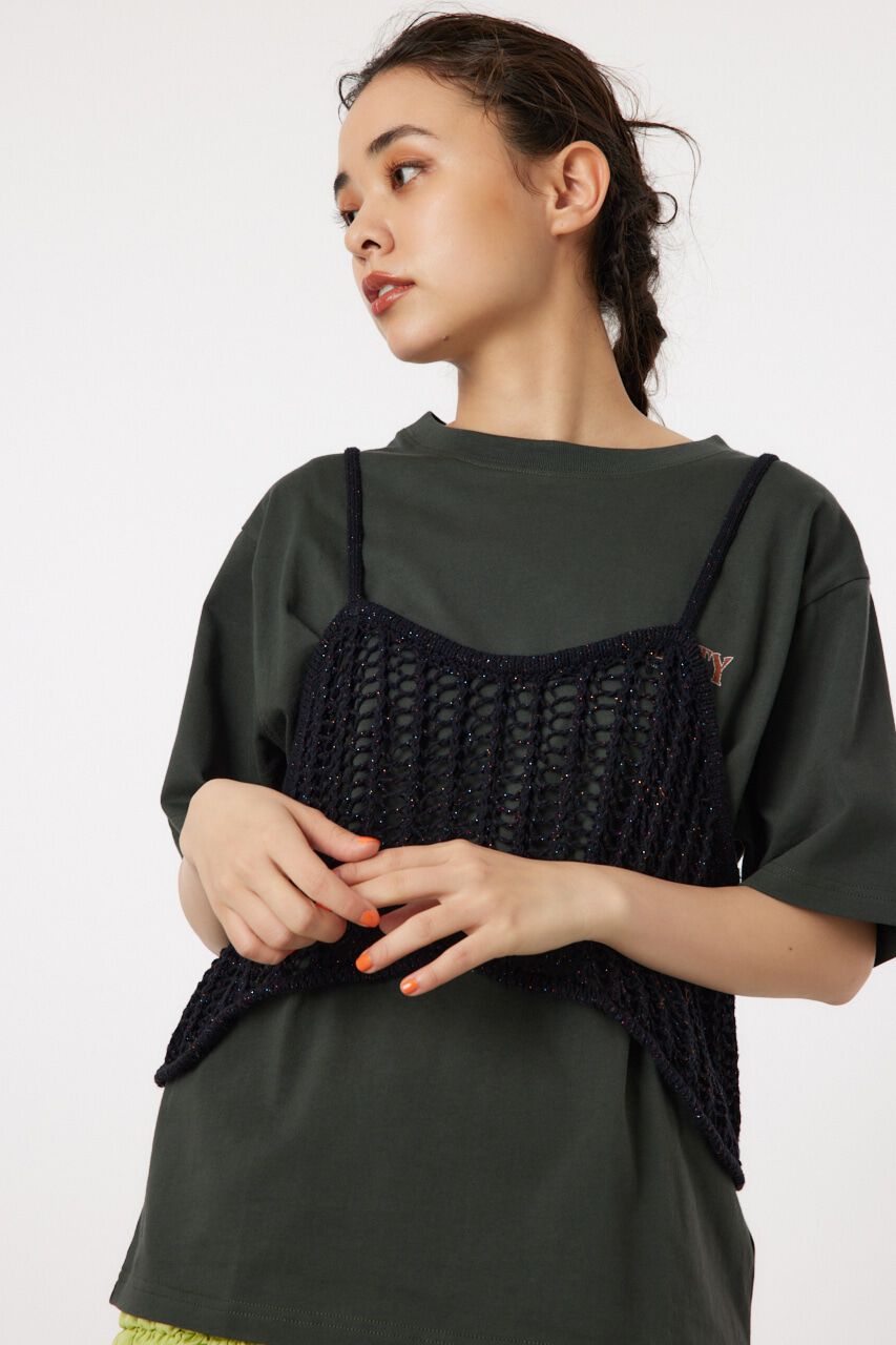 RODEO CROWNS「ラメニットメッシュビスチェ」|キャミソール|BLK