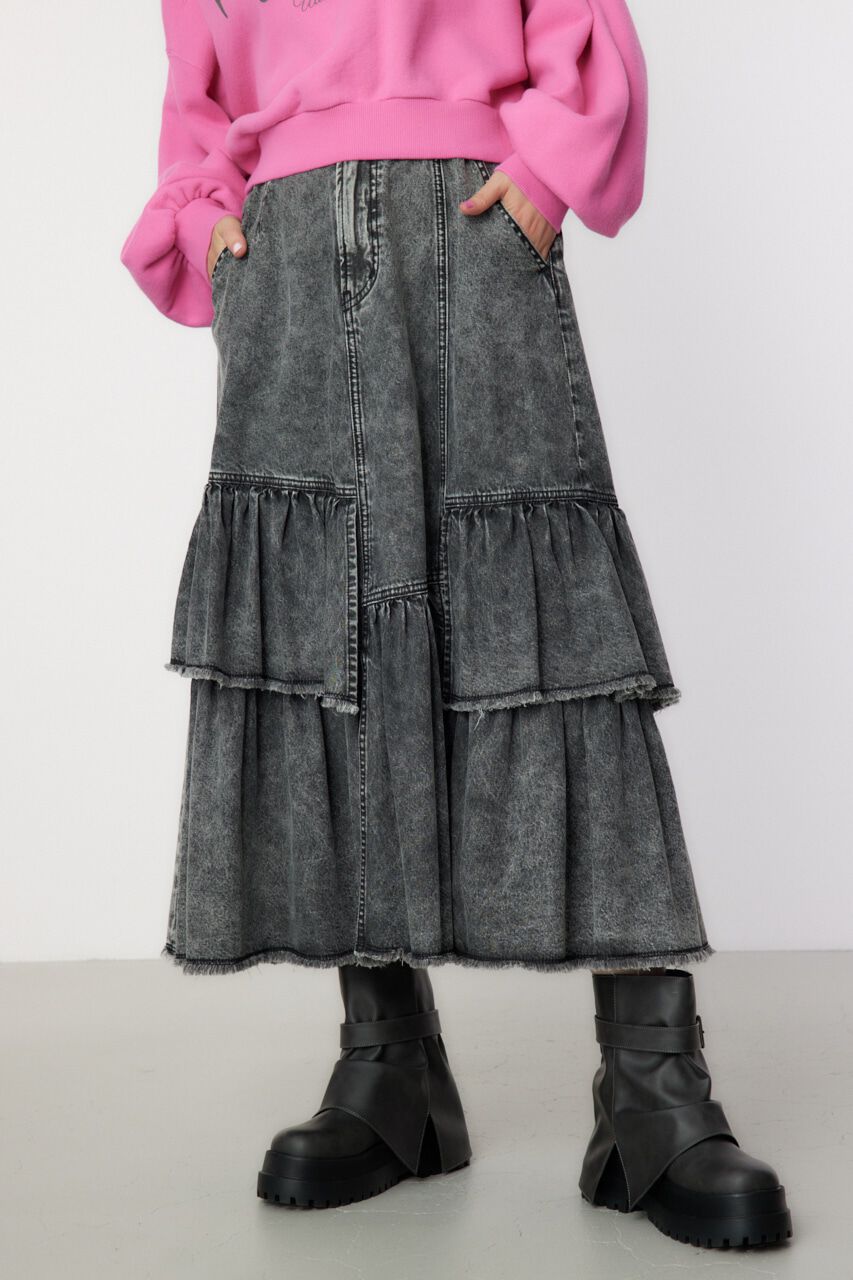 RODEO CROWNS「CHEMICAL DENIM TIERED SK」|スカート|BLK