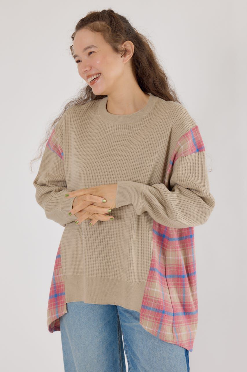 RODEO CROWNS「チェックドッキングトップス」|ニット・セーター|L/BEG1