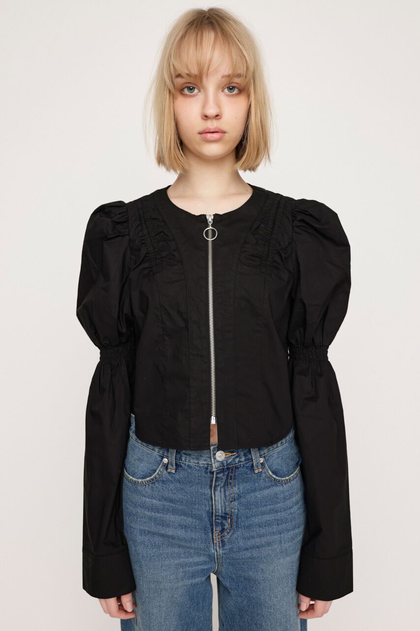 SLY「FRONT ZIP SHIRRING ブラウス」|シャツ・ブラウス|BLK