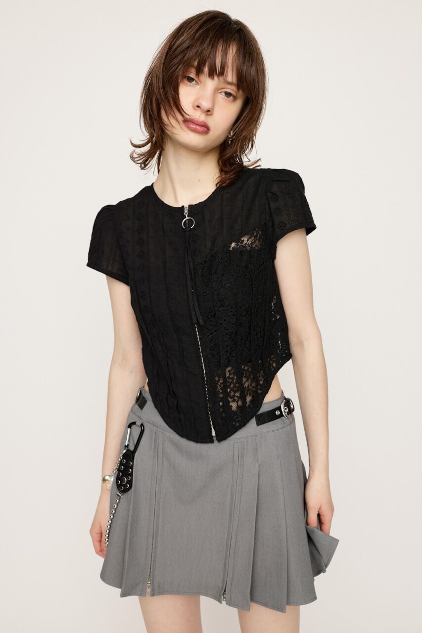 SLY「CAP SLEEVE ZIP LACE トップス」|シャツ・ブラウス|