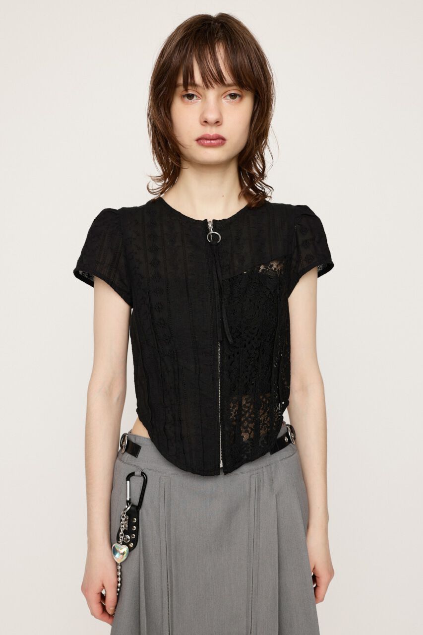 SLY「CAP SLEEVE ZIP LACE トップス」|シャツ・ブラウス|