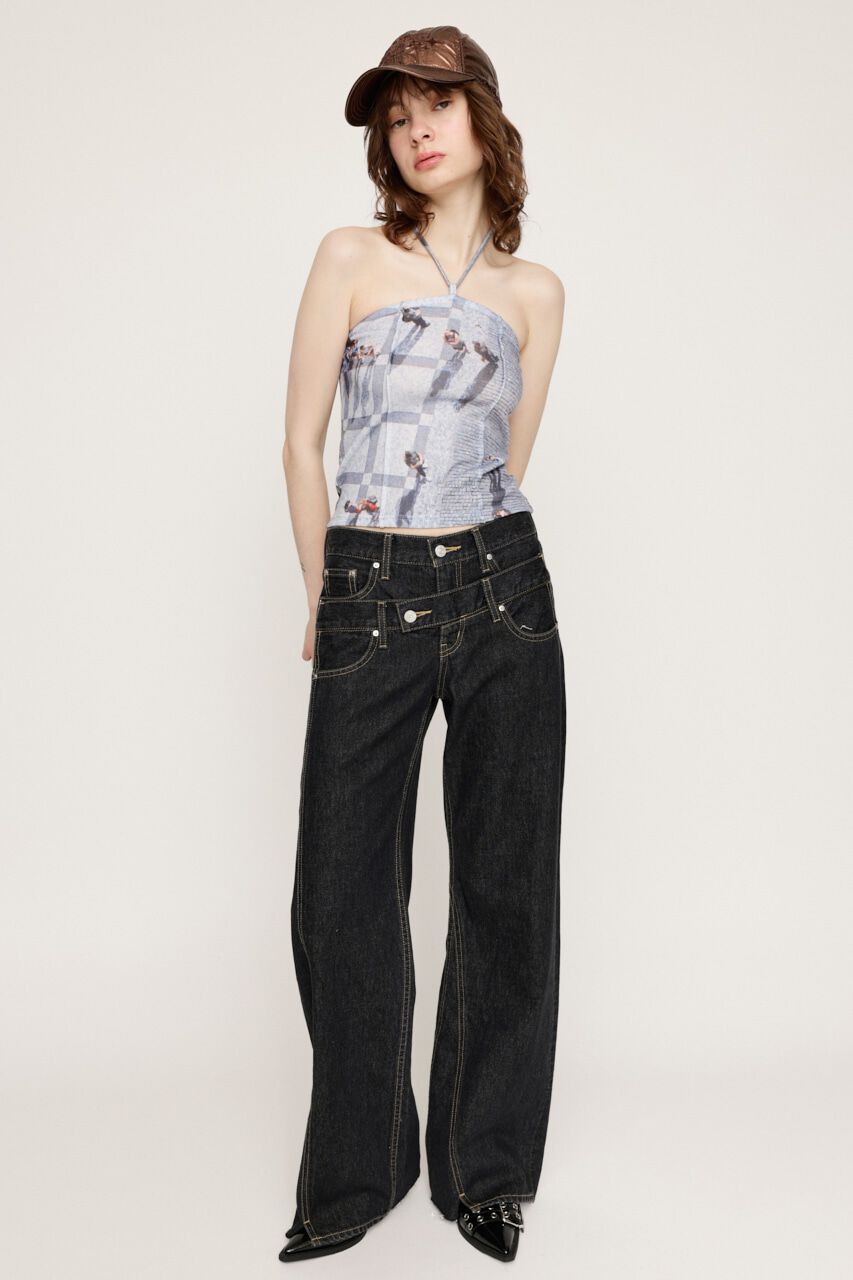 SLY「DOUBLE BELT WIDE FLARE PT-C」|デニム|BLK