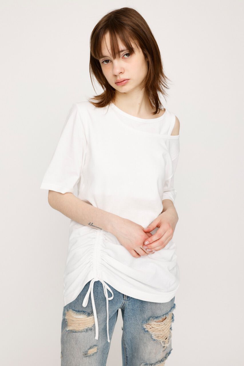 SLY「CROSS NECK SHIRRING HEM トップス」|Tシャツ・カットソー|