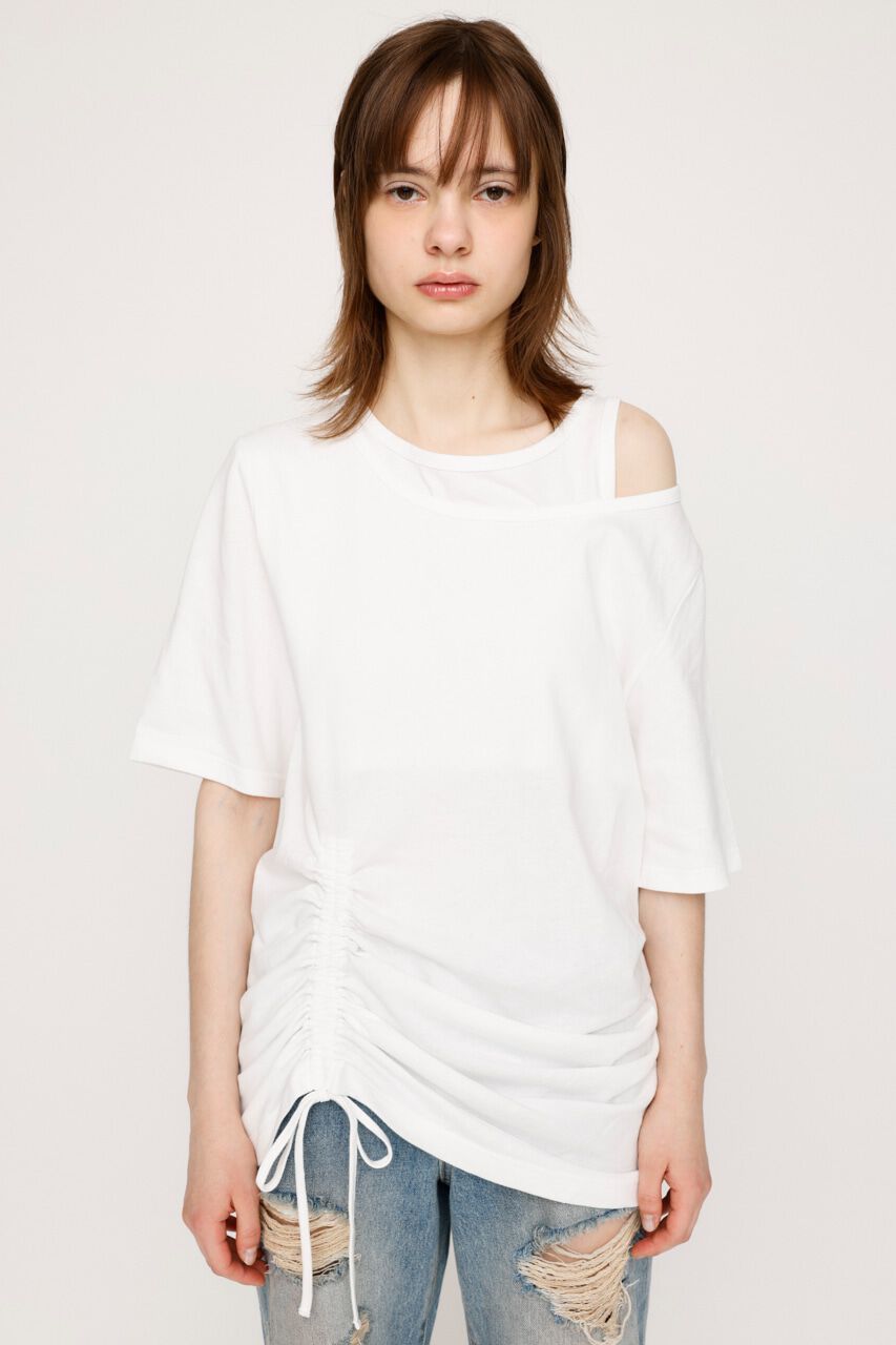 SLY「CROSS NECK SHIRRING HEM トップス」|Tシャツ・カットソー|