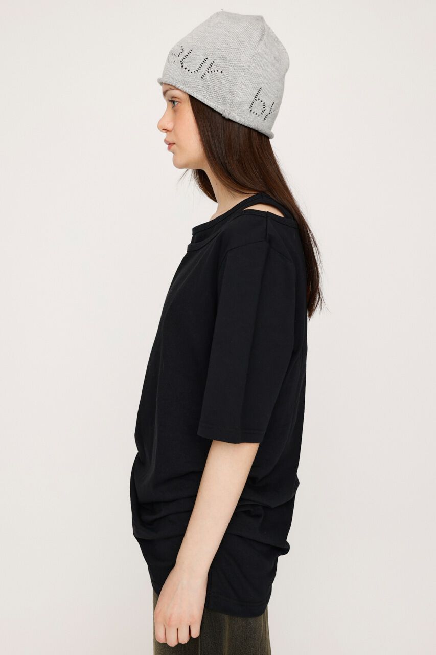 SLY「CROSS NECK SHIRRING HEM トップス」|Tシャツ・カットソー|