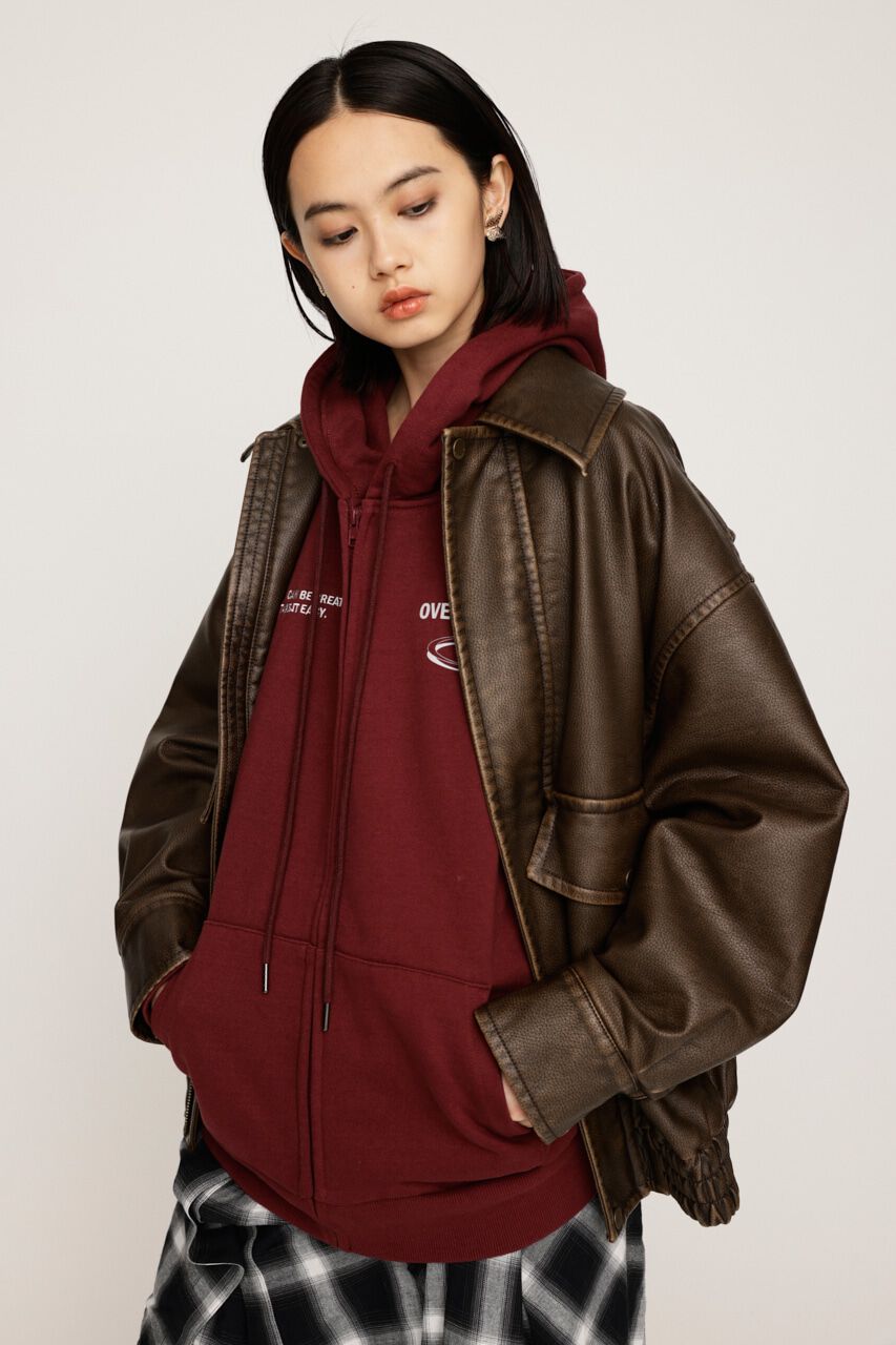 SLY「AGING F／LEATHER FLIGHT ジャケット」|ブルゾン・スタジャン|