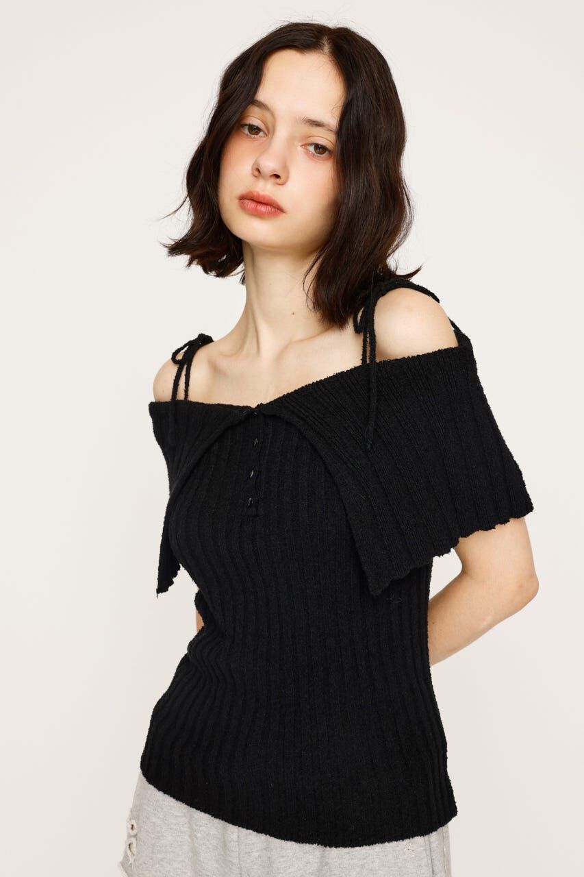 SLY「OFFSHOULDER RIB HG トップス」|ニット・セーター|BLK