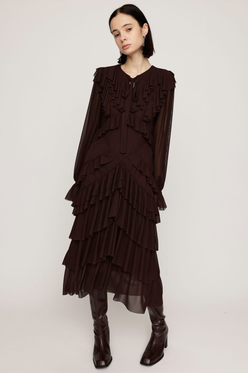 SLY「SHEER FRILL L／ドレス」|ワンピース|BRN