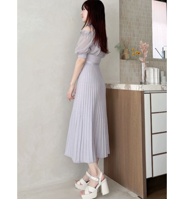 MERCURYDUO「異素材ドッキングオフショルニットハーフスリーブワンピース」|ワンピース|