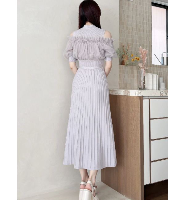 MERCURYDUO「異素材ドッキングオフショルニットハーフスリーブワンピース」|ワンピース|