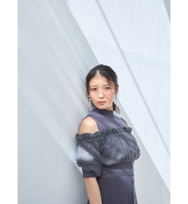 MERCURYDUO「異素材ドッキングオフショルニットハーフスリーブワンピース」|ワンピース|