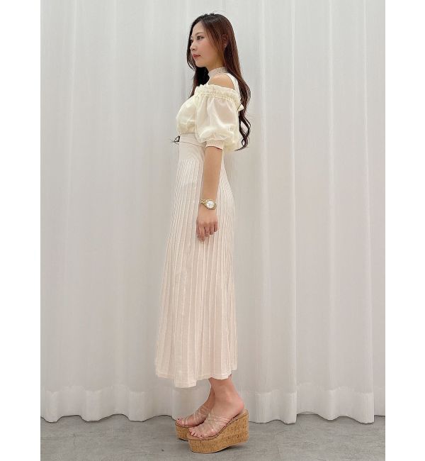 MERCURYDUO「異素材ドッキングオフショルニットハーフスリーブワンピース」|ワンピース|