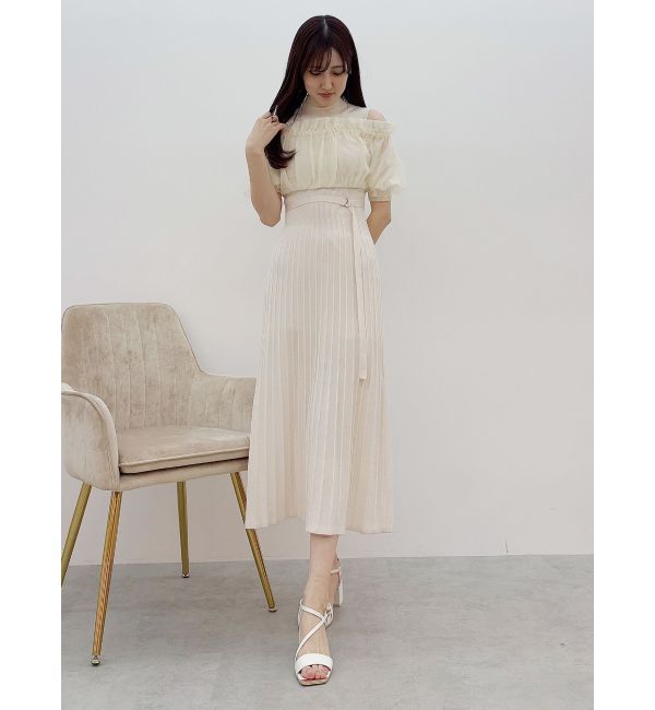 MERCURYDUO「異素材ドッキングオフショルニットハーフスリーブワンピース」|ワンピース|