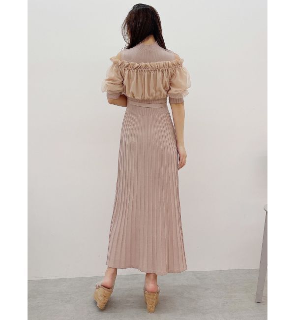 MERCURYDUO「異素材ドッキングオフショルニットハーフスリーブワンピース」|ワンピース|