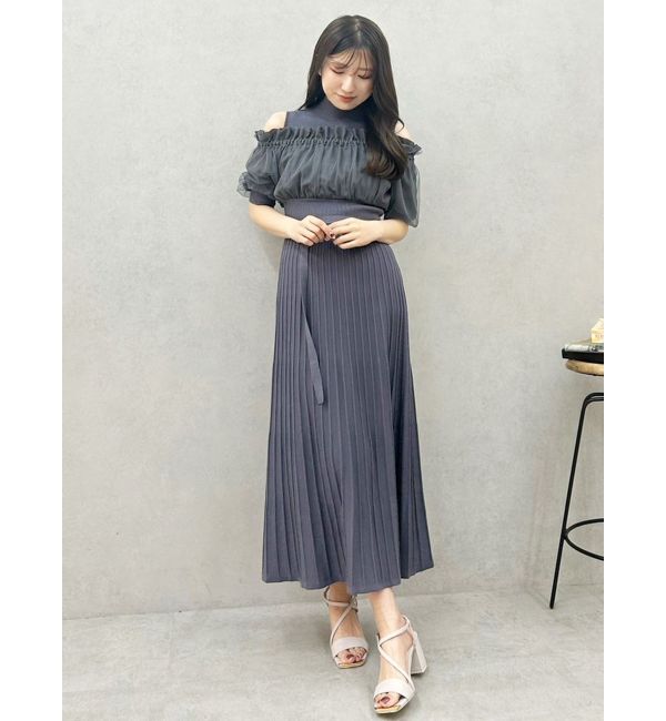 MERCURYDUO「異素材ドッキングオフショルニットハーフスリーブワンピース」|ワンピース|