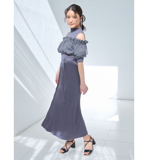 MERCURYDUO「異素材ドッキングオフショルニットハーフスリーブワンピース」|ワンピース|