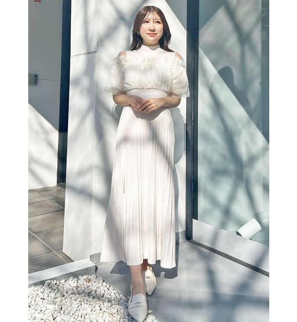 MERCURYDUO「異素材ドッキングオフショルニットハーフスリーブワンピース」|ワンピース|