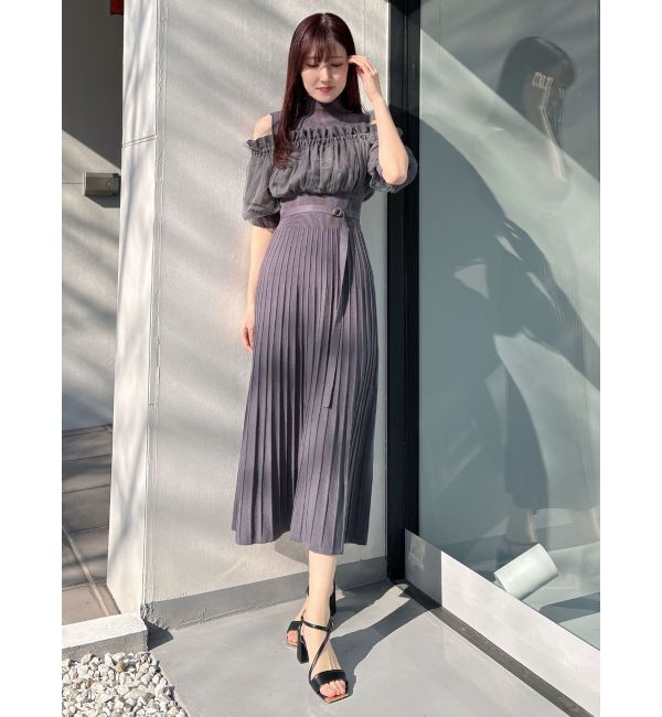 MERCURYDUO「異素材ドッキングオフショルニットハーフスリーブワンピース」|ワンピース|