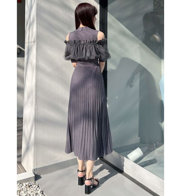 MERCURYDUO「異素材ドッキングオフショルニットハーフスリーブワンピース」|ワンピース|