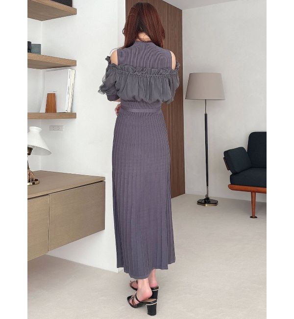 MERCURYDUO「異素材ドッキングオフショルニットハーフスリーブワンピース」|ワンピース|