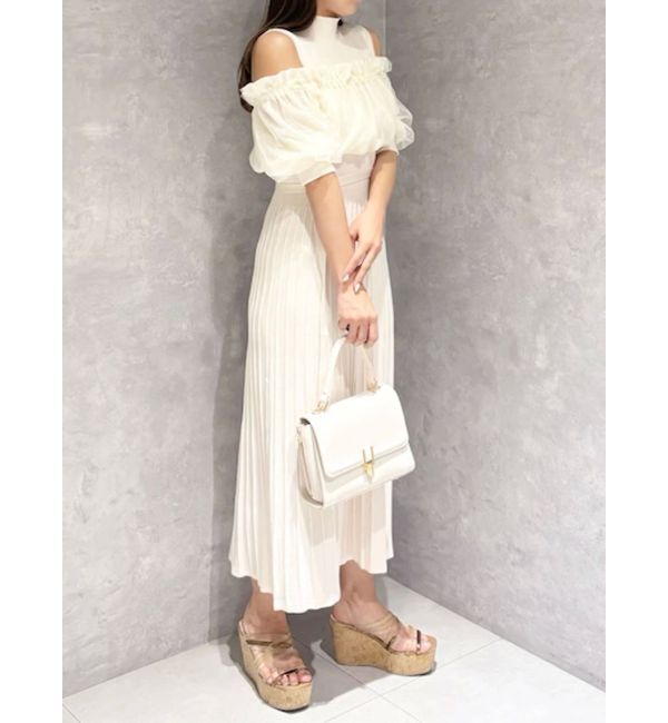 MERCURYDUO「異素材ドッキングオフショルニットハーフスリーブワンピース」|ワンピース|