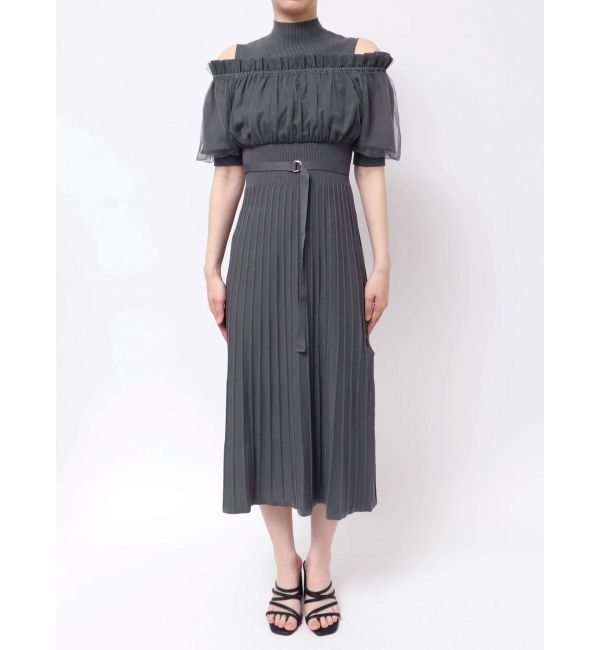 MERCURYDUO「異素材ドッキングオフショルニットハーフスリーブワンピース」|ワンピース|