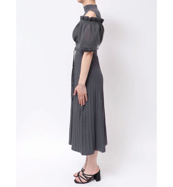 MERCURYDUO「異素材ドッキングオフショルニットハーフスリーブワンピース」|ワンピース|