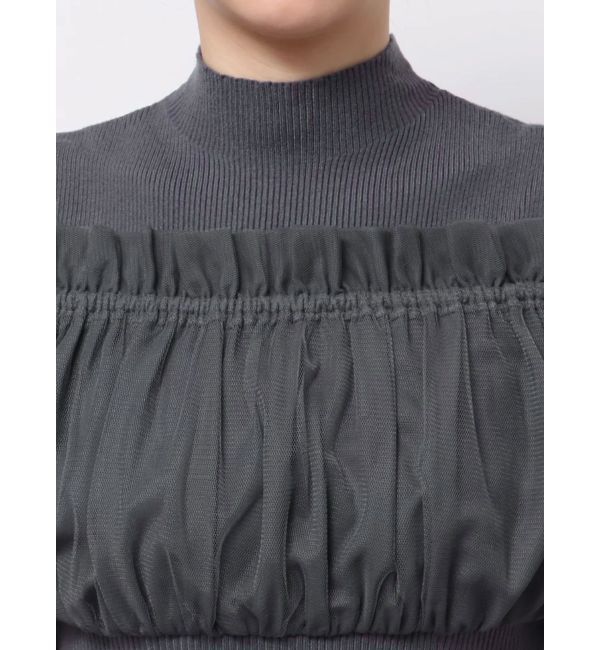 MERCURYDUO「異素材ドッキングオフショルニットハーフスリーブワンピース」|ワンピース|