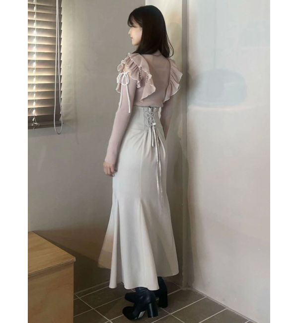 MERCURYDUO「異素材プリーツラッフルリブニット」|ニット・セーター|