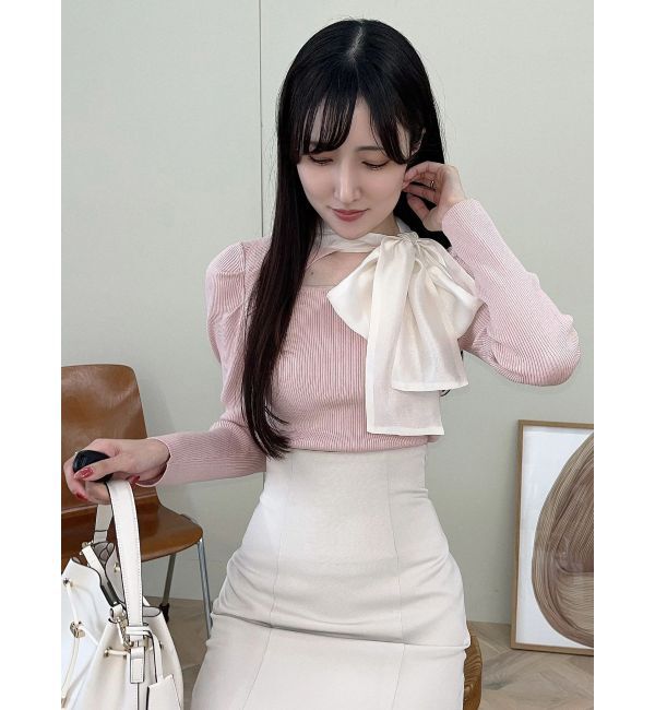 MERCURYDUO「異素材リボンカットアウトニット」|ニット・セーター|