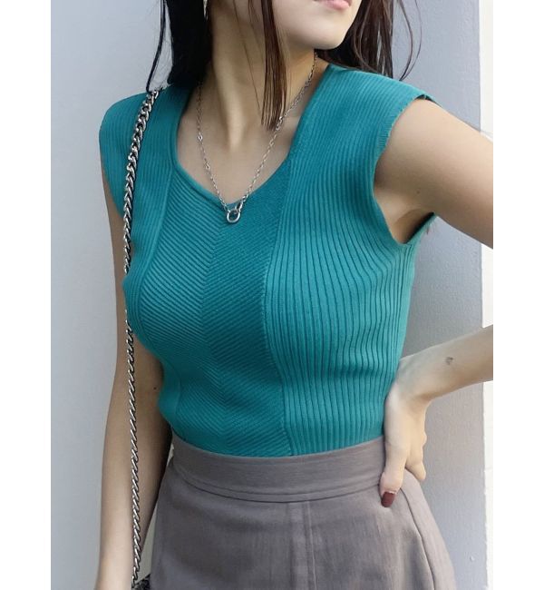 MURUA「バックオープンリブコルセットニット」|ニット・セーター|グリーン