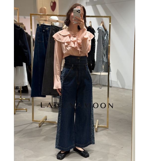 LAGUNAMOON「ハイウエストラインディティールデニムパンツ」|デニム|