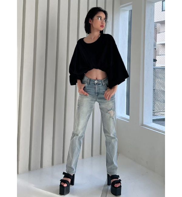 GYDA「M/Wダメージストレートデニムパンツ」|デニム|