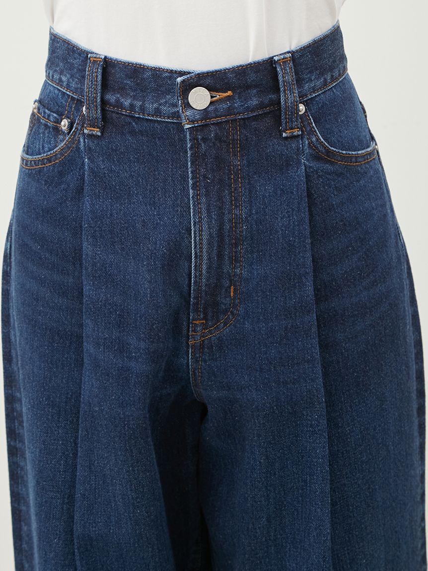 Mila Owen「センタープレスタックワイドテーパードデニムパンツ【ウォッシャブル】」|デニム|