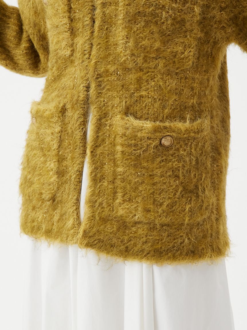 Mila Owen「金釦ラメシャギーツイードニットジャケット」|ノーカラージャケット|